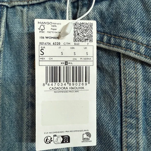 MANGO Two Tone Cropped Denim Jacket Small NWT - Picture 4 of 5